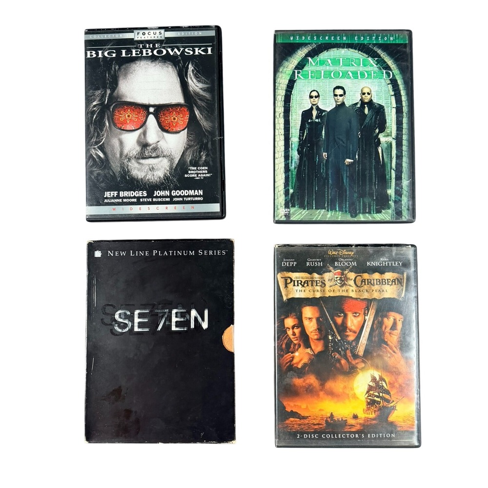 Universal/Warner DVD Movie Lot 4Pack Se7en Matrix Lebowski Pirates Action Comedy